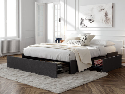 Upholstered Bed Frame with 3 Storage Drawers