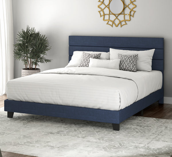 Upholstered Platform Bed Frame with Headboard and Wooden Slats