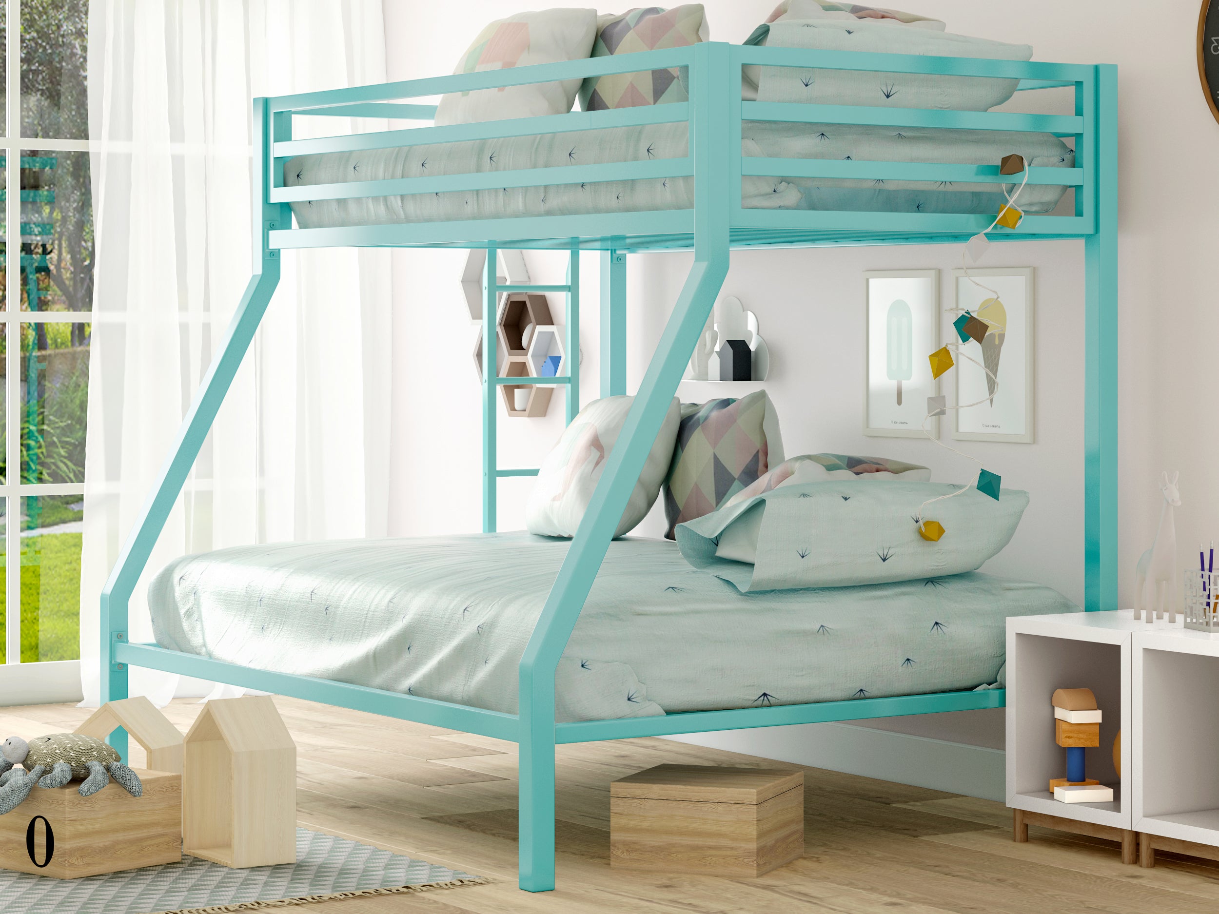 Twin over Full Bunk Bed, Metal Bunk Beds with Stairs