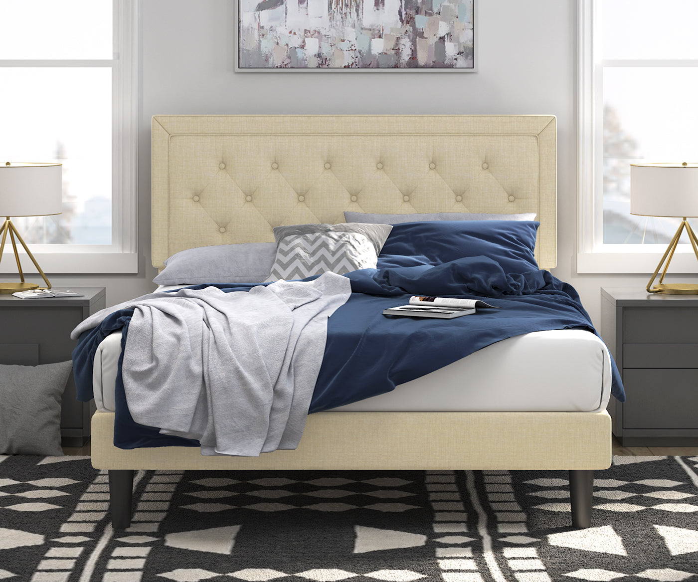 Petersen solid wood tufted on sale low profile platform bed