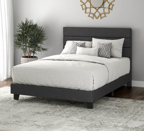 Upholstered Platform Bed Frame with Headboard and Wooden Slats