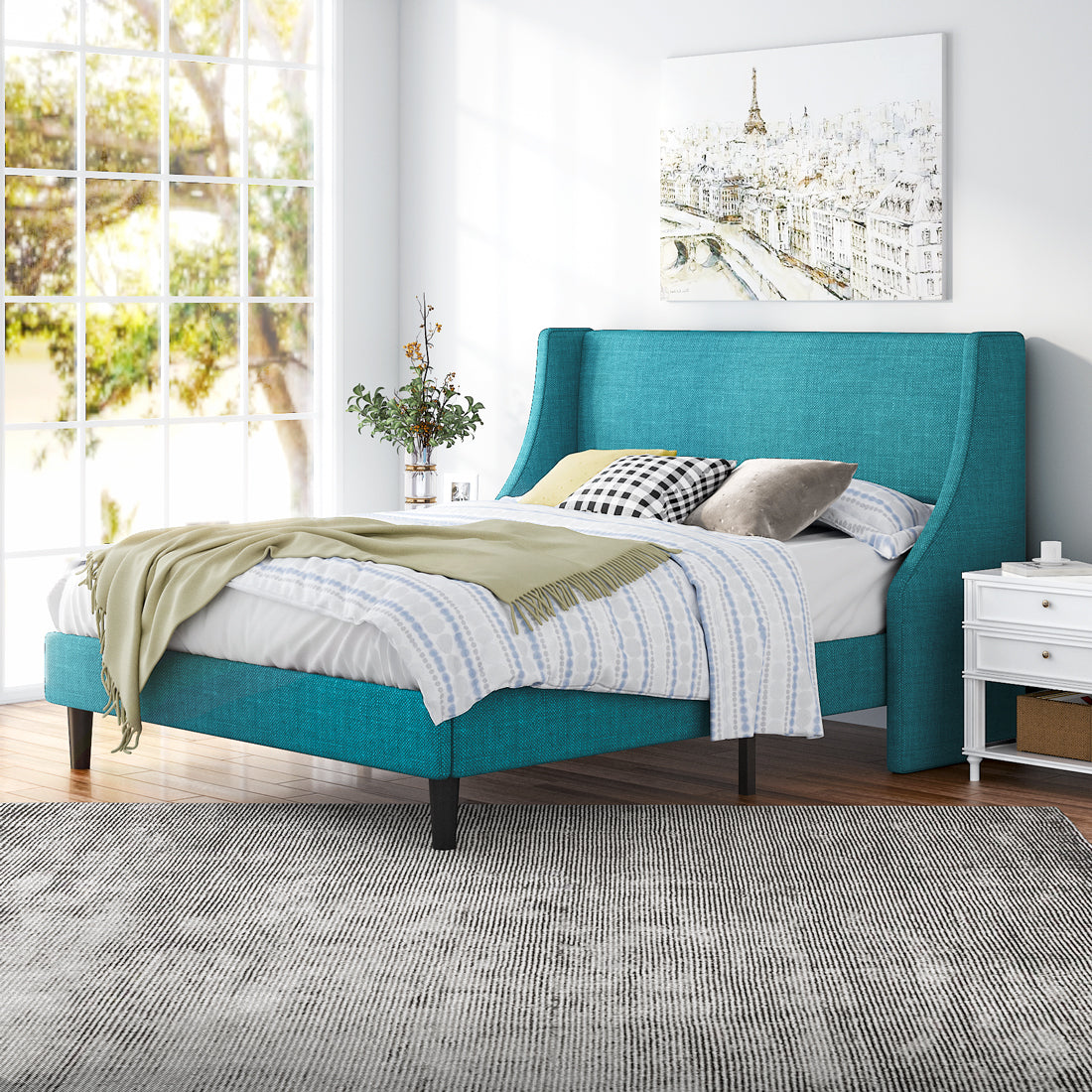 modern wingback bed