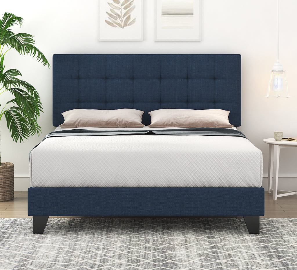 Upholstered Platform Bed Frame with Adjustable Headboard