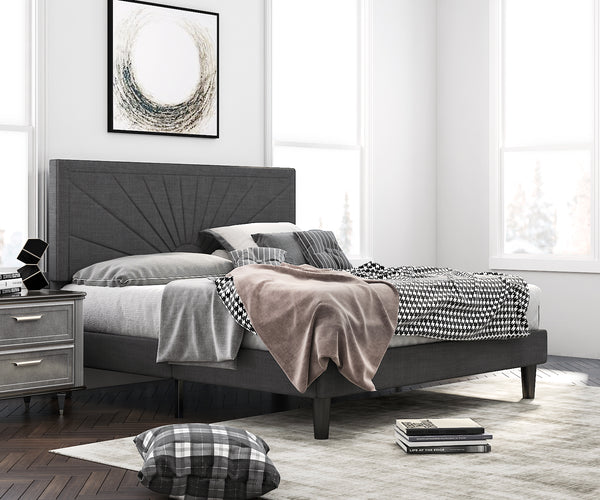 Upholstered Platform Bed with Wood Slat Support