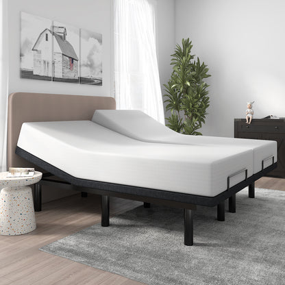 Adjustable Bed Frame with Wireless Remote, Head and Foot Incline, Wood Board Support