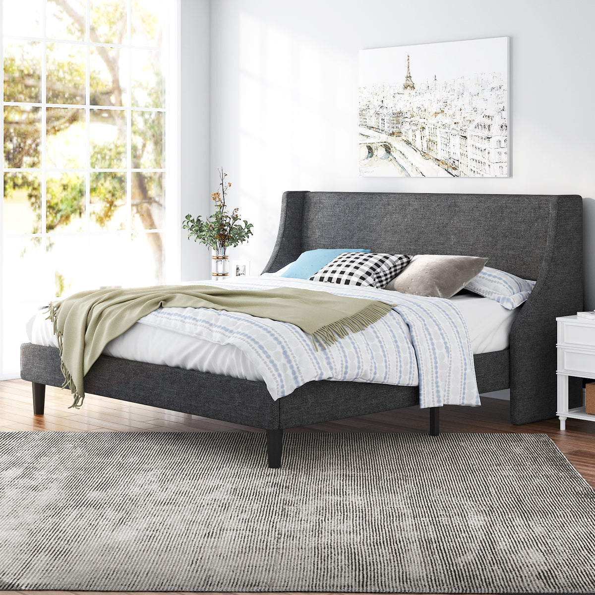 wingback platform bed king