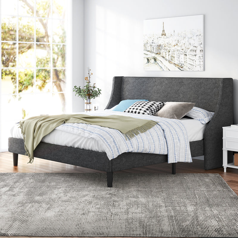 wingback platform bed king