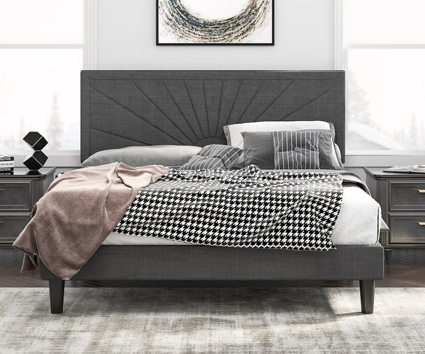 Upholstered Platform Bed with Wood Slat Support