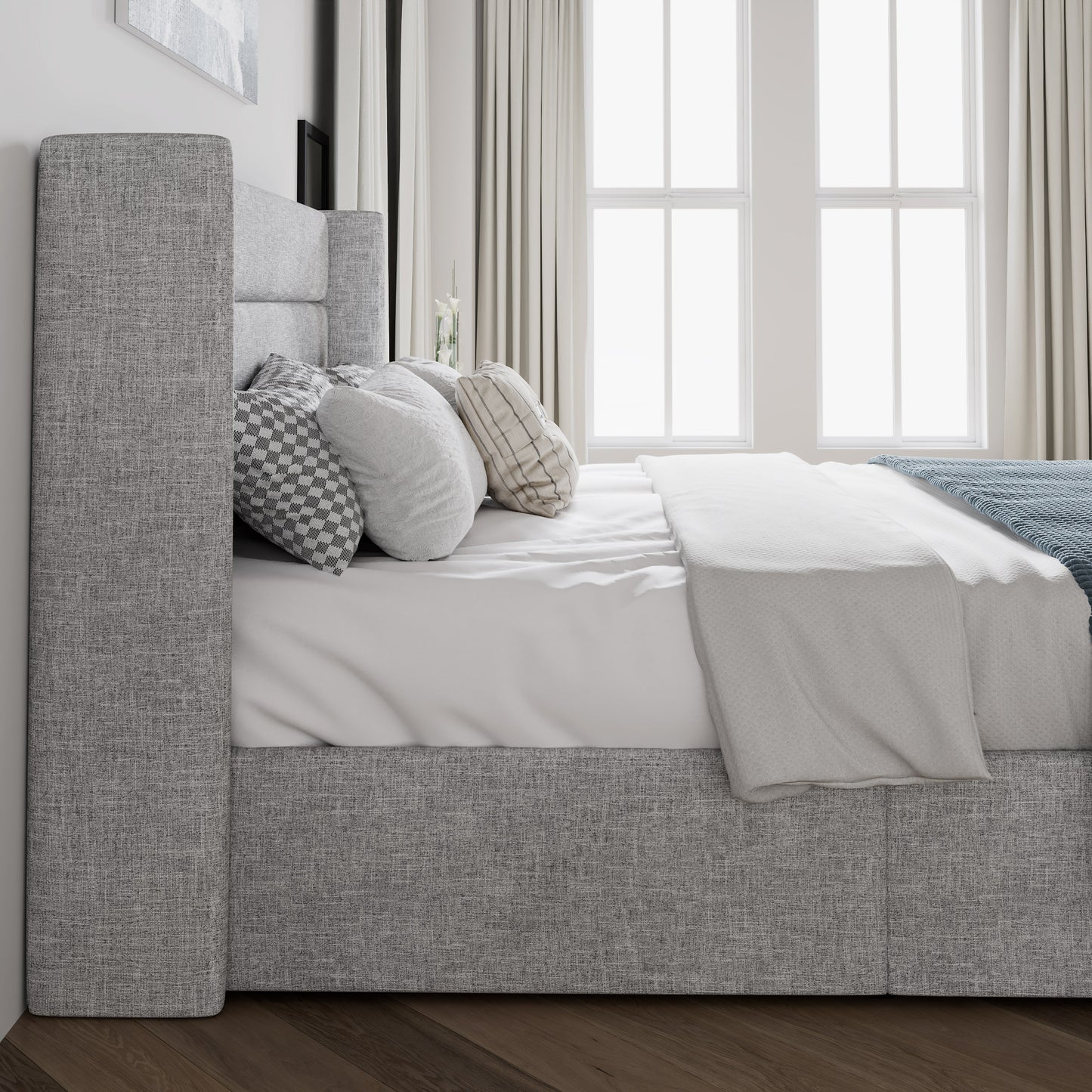 Upholstered Stoage Bed Frame with Lift Up Storage, Wingback Headboard Design