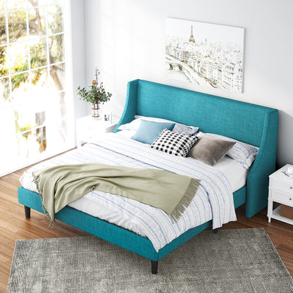 wingback upholstered king bed