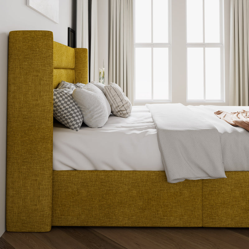 Upholstered Stoage Bed Frame with Lift Up Storage, Wingback Headboard Design