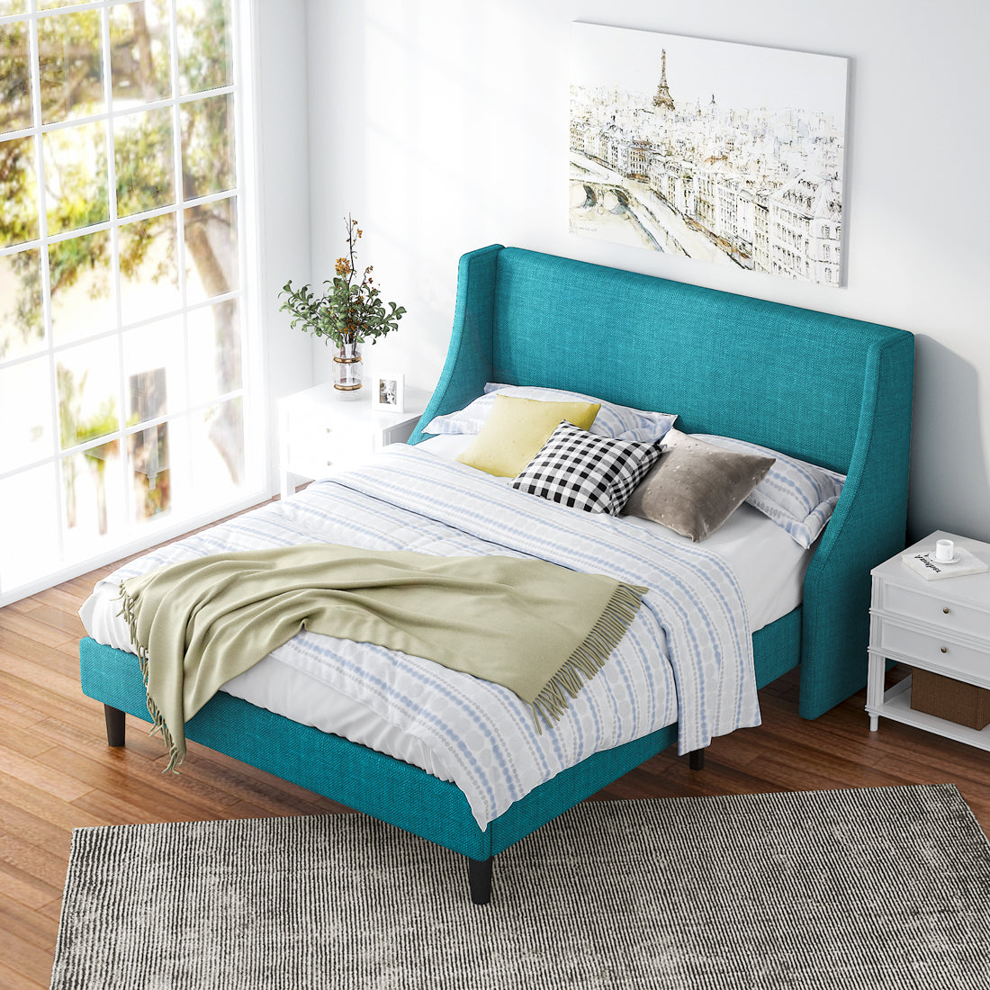 upholstered wingback bed frame