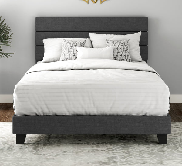 Upholstered Platform Bed Frame with Headboard and Wooden Slats