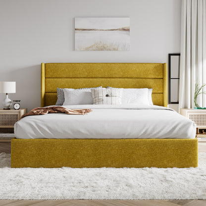 Upholstered Stoage Bed Frame with Lift Up Storage, Wingback Headboard Design