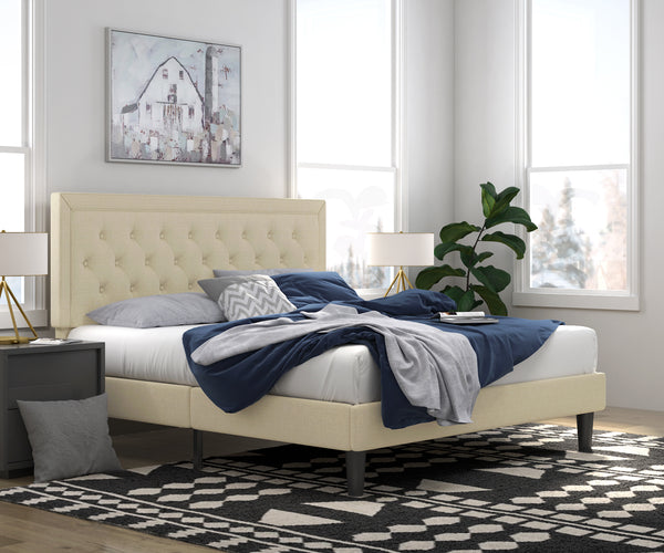 Upholstered Bed Frame with Adjustable Button Tufted Headboard