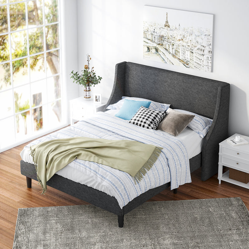 wing upholstered bed