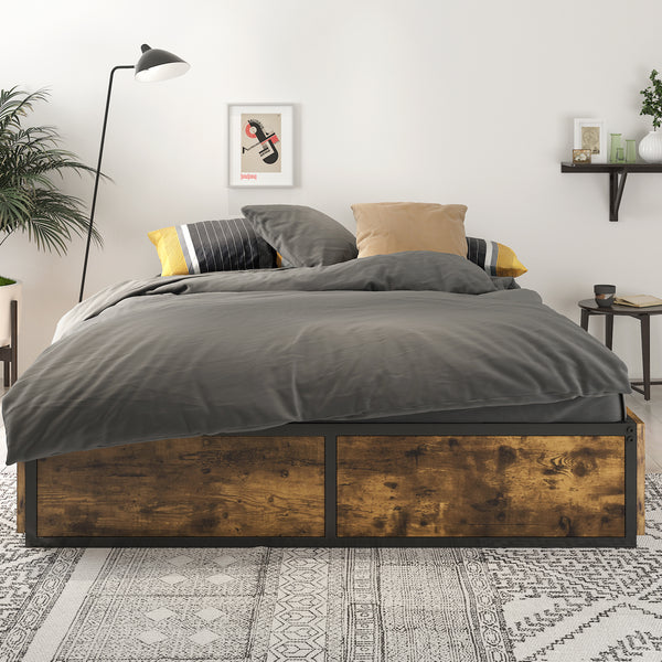 Metal Platform Bed Frame with 4 Sliding XL Storage Drawers