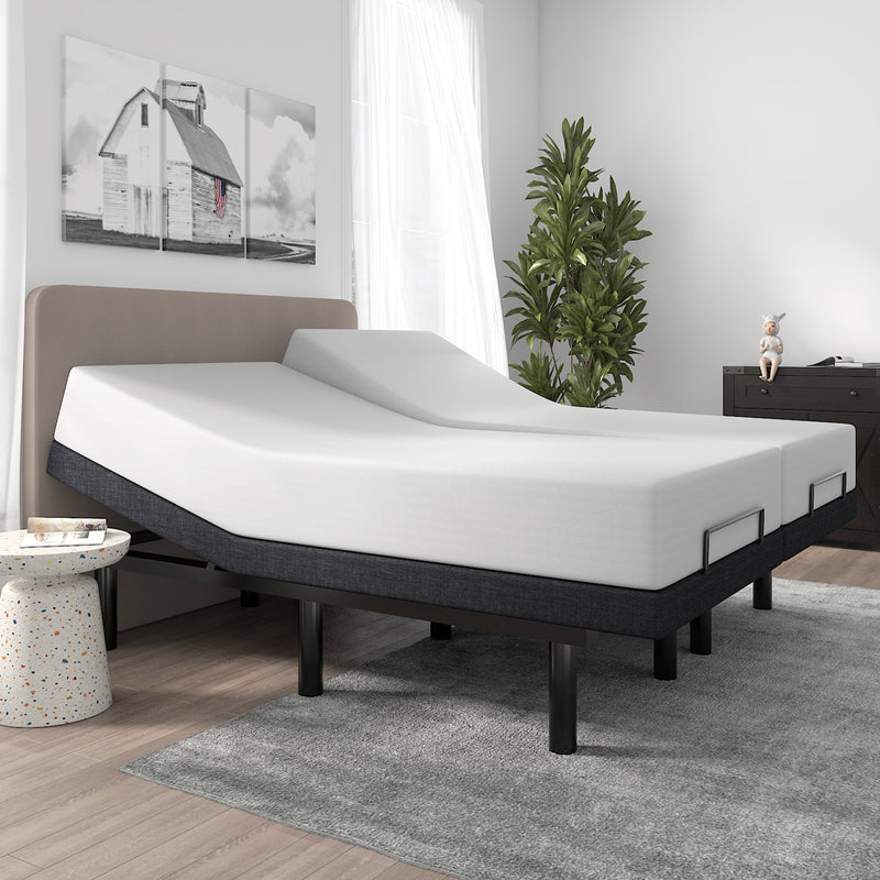 Adjustable Bed Frame with Wireless Remote, Head and Foot Incline, Wood Board Support