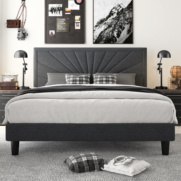 Upholstered Platform Bed with Wood Slat Support