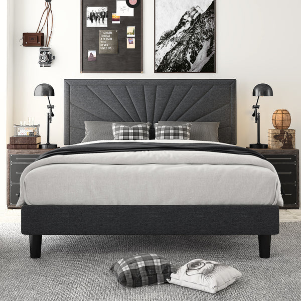 Upholstered Platform Bed with Wood Slat Support