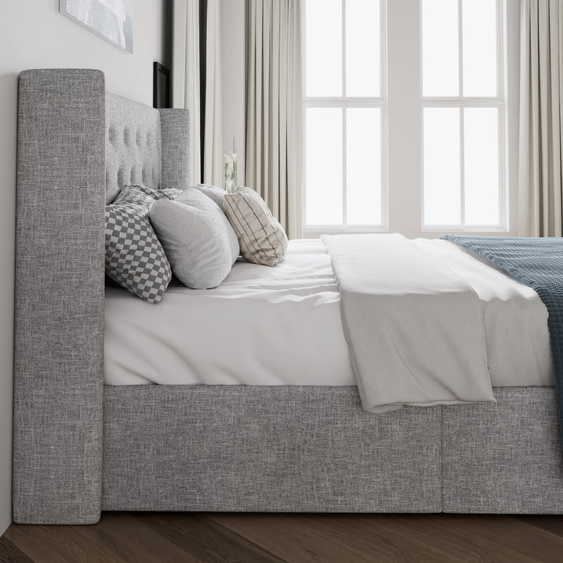 Upholstered Stoage Bed Frame with Lift Up Storage, Wingback Headboard Design