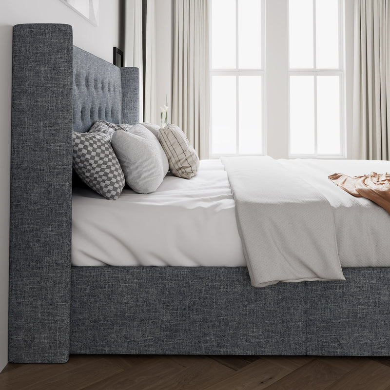 Upholstered Stoage Bed Frame with Lift Up Storage, Wingback Headboard Design