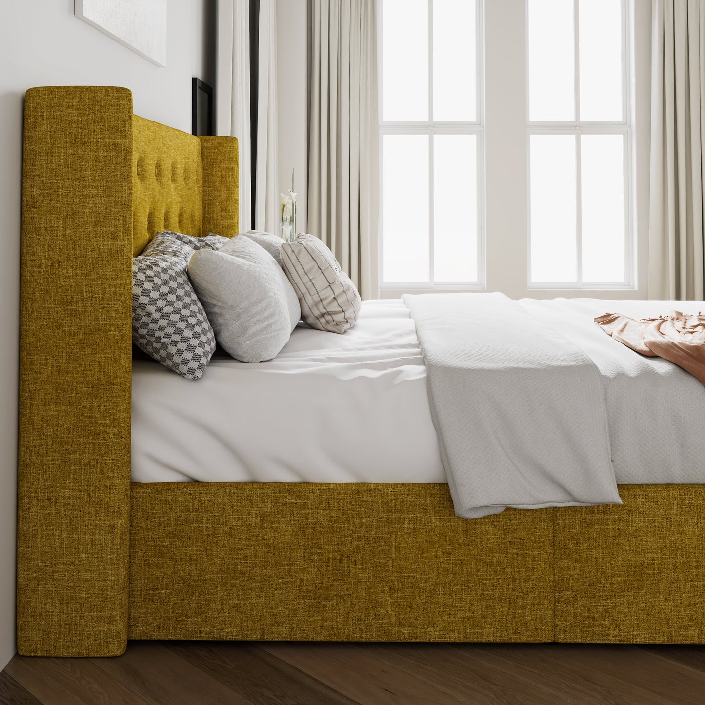 Upholstered Stoage Bed Frame with Lift Up Storage, Wingback Headboard Design