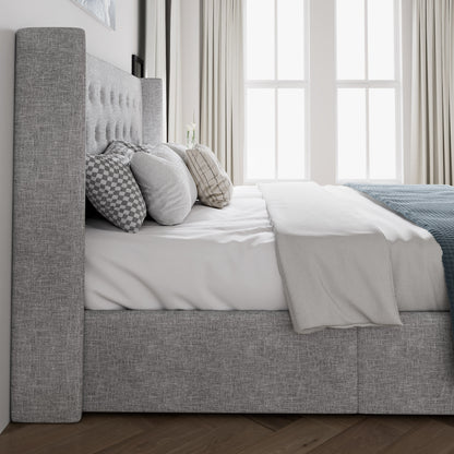 Upholstered Stoage Bed Frame with Lift Up Storage, Wingback Headboard Design