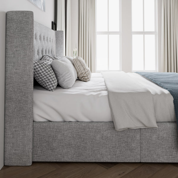 Upholstered Stoage Bed Frame with Lift Up Storage, Wingback Headboard Design