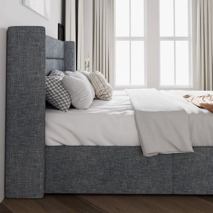 Upholstered Stoage Bed Frame with Lift Up Storage, Wingback Headboard Design