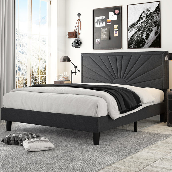 Upholstered Platform Bed with Wood Slat Support