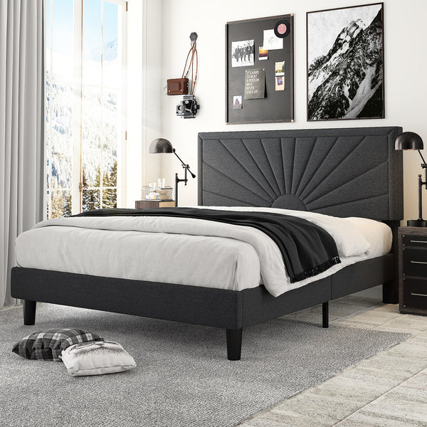 Upholstered Platform Bed with Wood Slat Support