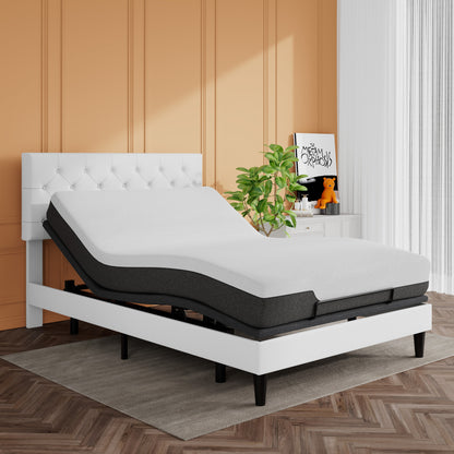 Adjustable Bed Frame with Wireless Remote, Head and Foot Incline, Wood Board Support