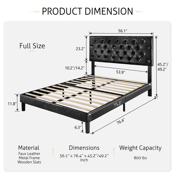 Upholstered Bed with Adjustable Diamond Stitched Button Tufted Headboard