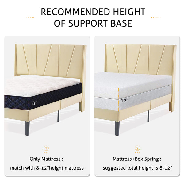 Upholstered Linen Platform Bed Frame with Geometric Wingback Headboard, Mattress Foundation