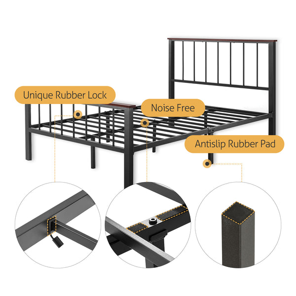 Metal Platform Bed Frame with Headboard, Heavy Duty, Mattress Foundation, Easy Assembly, Noise Free