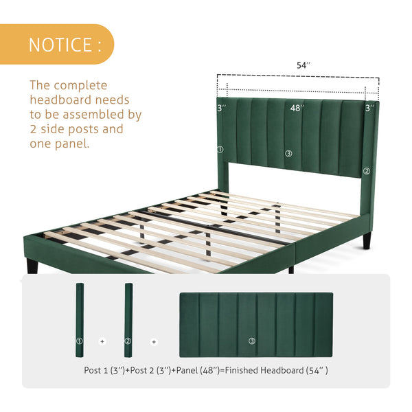 Velvet Bed Frame with Headboard, Strong Wood Slats Support