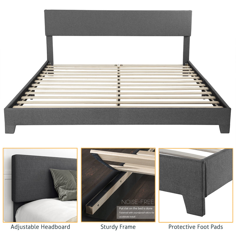 Upholstered Bed Frame with Adjustable Headboard