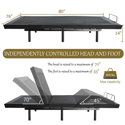 Adjustable Bed Frame with Wireless Remote, Head and Foot Incline, Wood Board Support