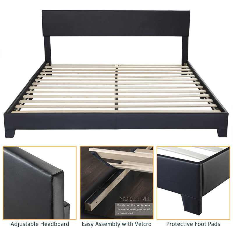 Upholstered Bed Frame with Adjustable Headboard