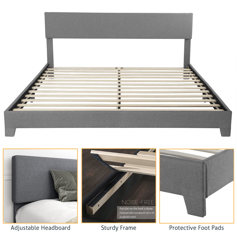 Upholstered Bed Frame with Adjustable Headboard