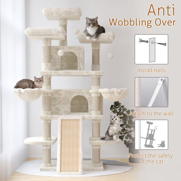 Tall Cat Tree for Large Cats, 68 Inches Multi-Level Cat Tower