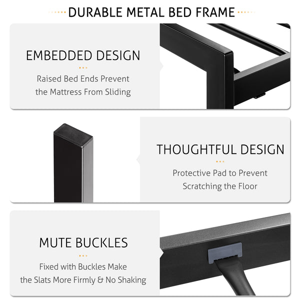 Platform Bed Frame with Upholstered Button Tufted Square Stitch Headboard