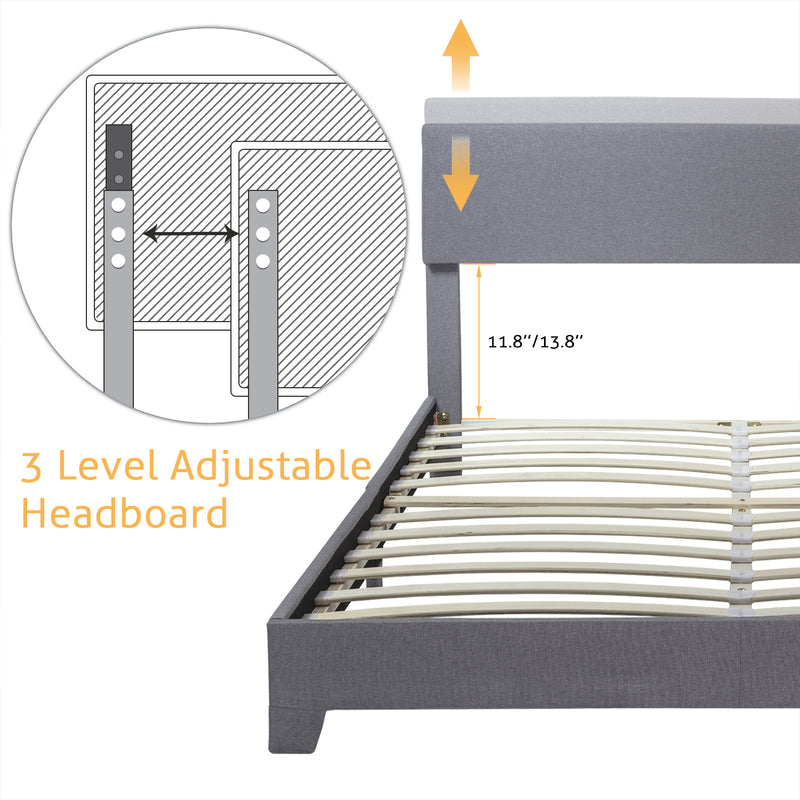 Upholstered Bed Frame with Adjustable Headboard