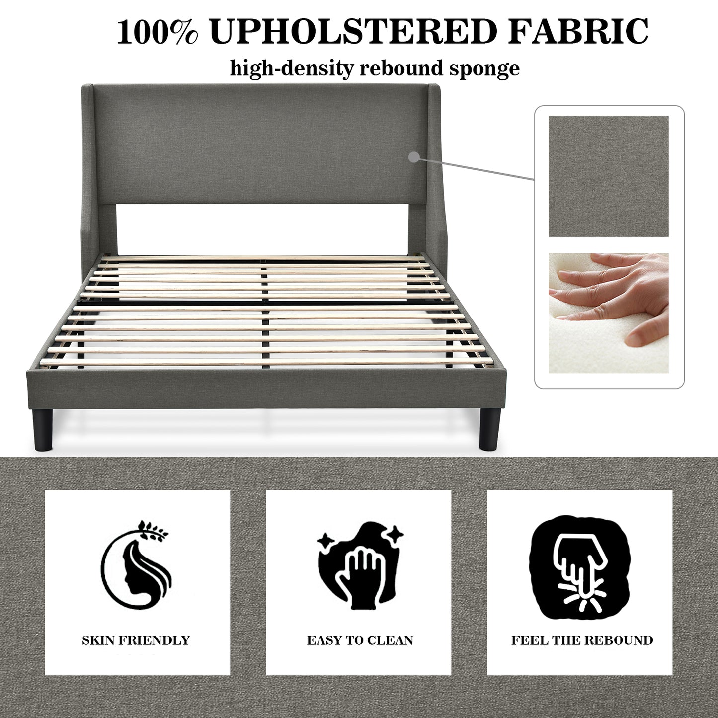 Modern Upholstered Bed with Deluxe Wingback