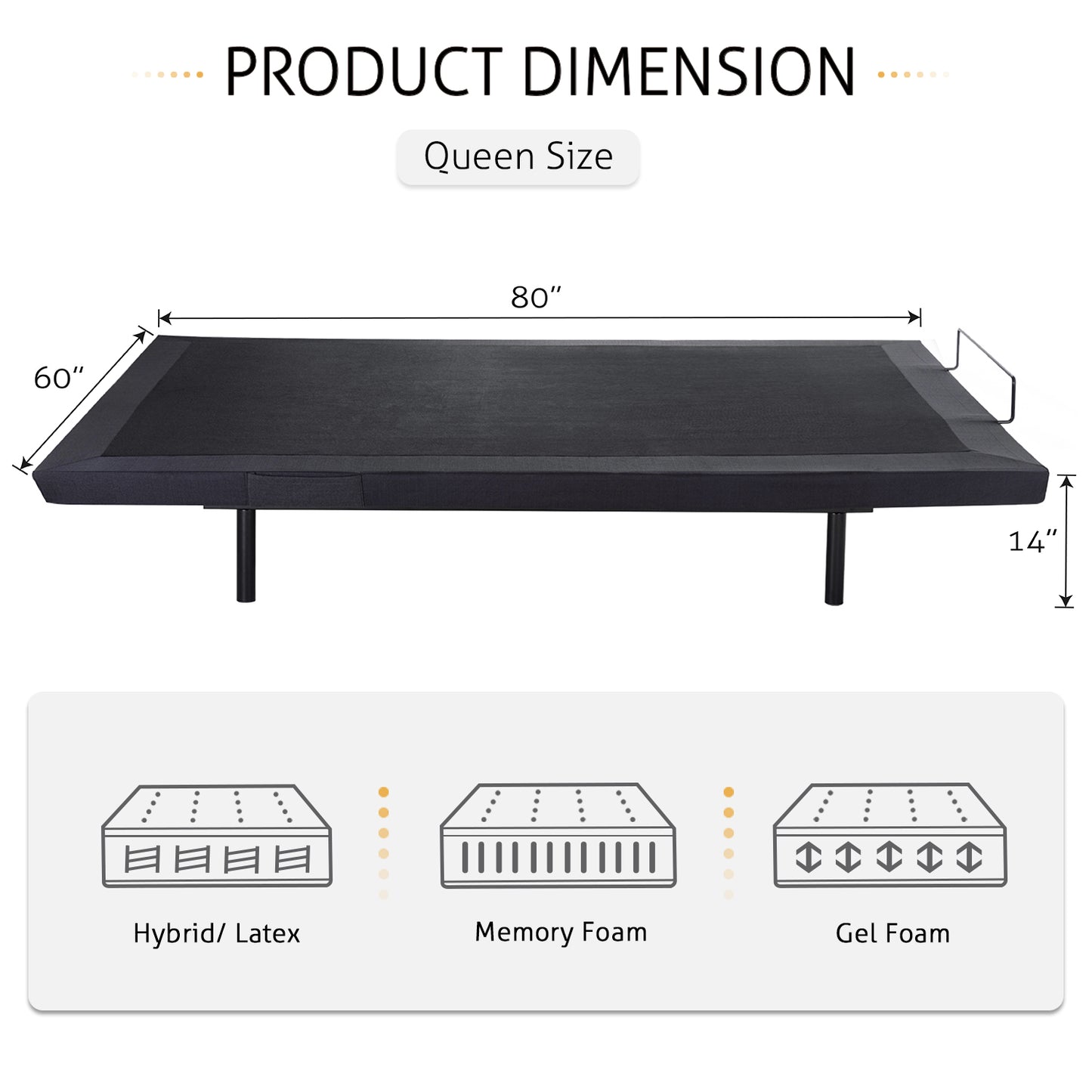 Adjustable Bed Frame with Wireless Remote, Head and Foot Incline, Wood Board Support