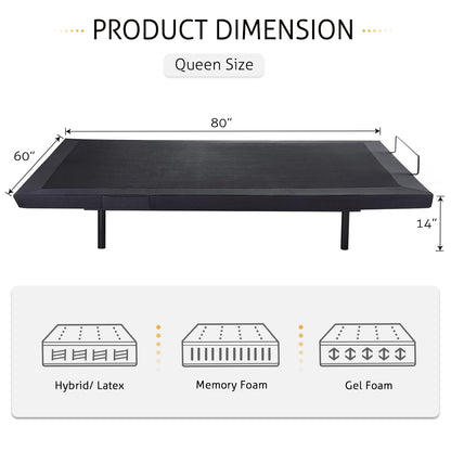 Adjustable Bed Frame with Wireless Remote, Head and Foot Incline, Wood Board Support