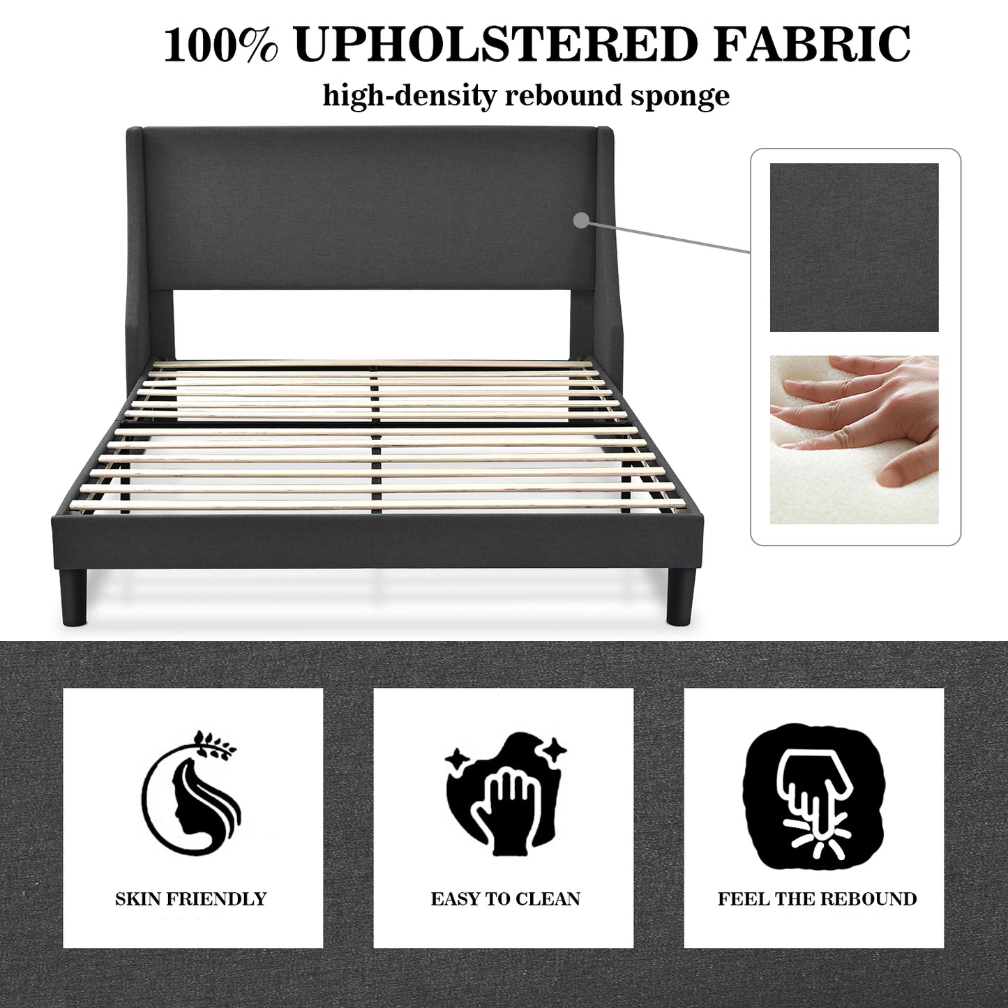 queen wingback platform bed