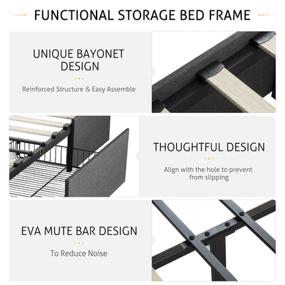 Upholstered Bed Frame with 3 Storage Drawers