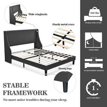 wingback upholstered platform bed